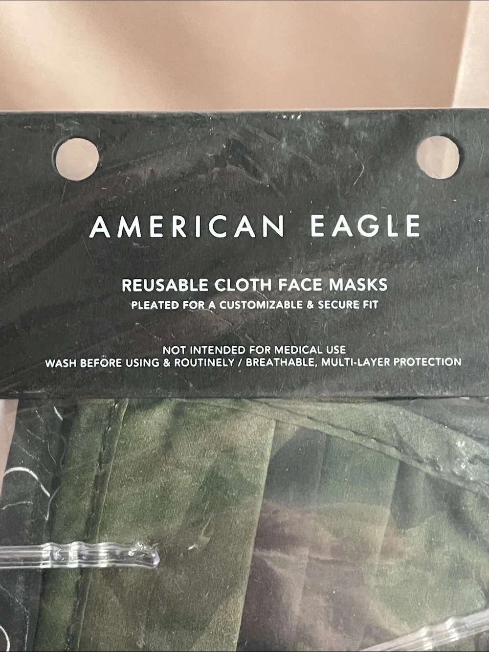 American Eagle Reusable Cloth Face Masks - Camo, Plaid, & Black 3 Pack NWT